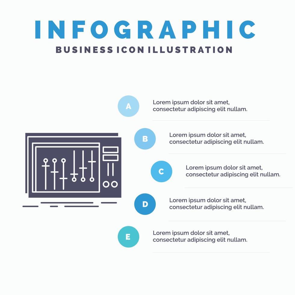 consolle. dj. miscelatore. musica. studio infografica modello per sito web e presentazione. glifo grigio icona con blu Infografica stile vettore illustrazione.