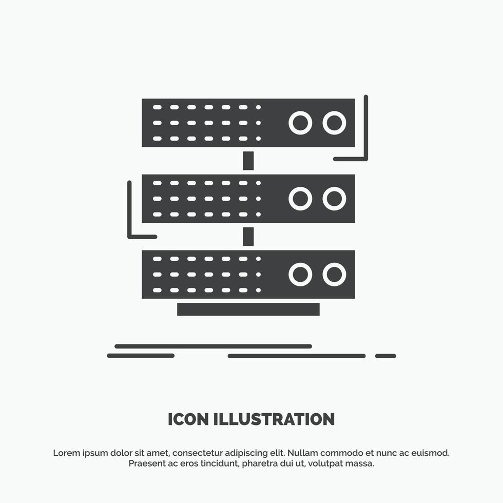 server. Conservazione. cremagliera. Banca dati. dati icona. glifo vettore grigio simbolo per ui e ux. sito web o mobile applicazione