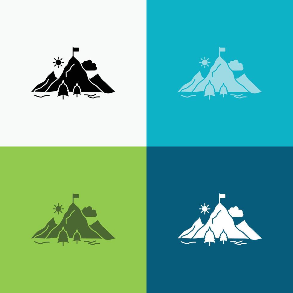 risultato. bandiera. missione. montagna. successo icona al di sopra di vario sfondo. glifo stile design. progettato per ragnatela e app. eps 10 vettore illustrazione