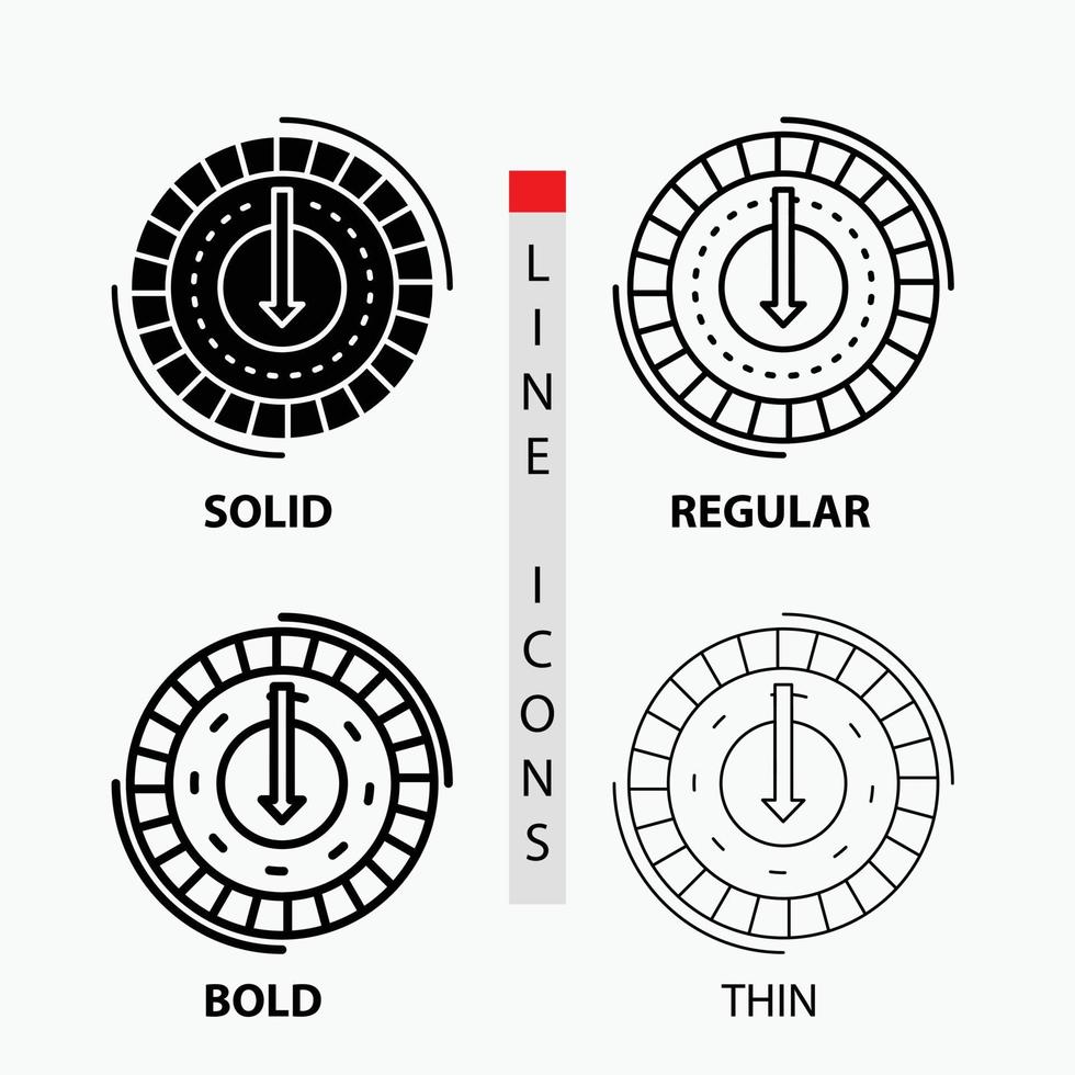 consumo. costo. spese. minore. ridurre icona nel sottile. regolare. grassetto linea e glifo stile. vettore illustrazione