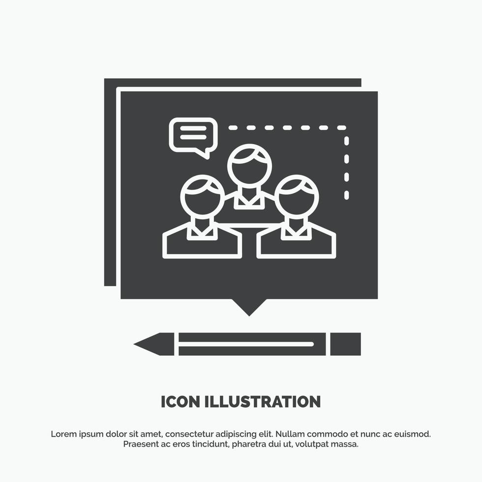 analisi. discussione. attività commerciale. convincere. discussione icona. glifo vettore grigio simbolo per ui e ux. sito web o mobile applicazione