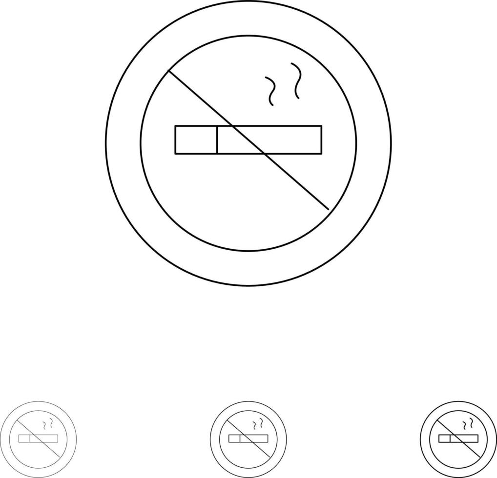 no fumo fumo no Hotel grassetto e magro nero linea icona impostato vettore