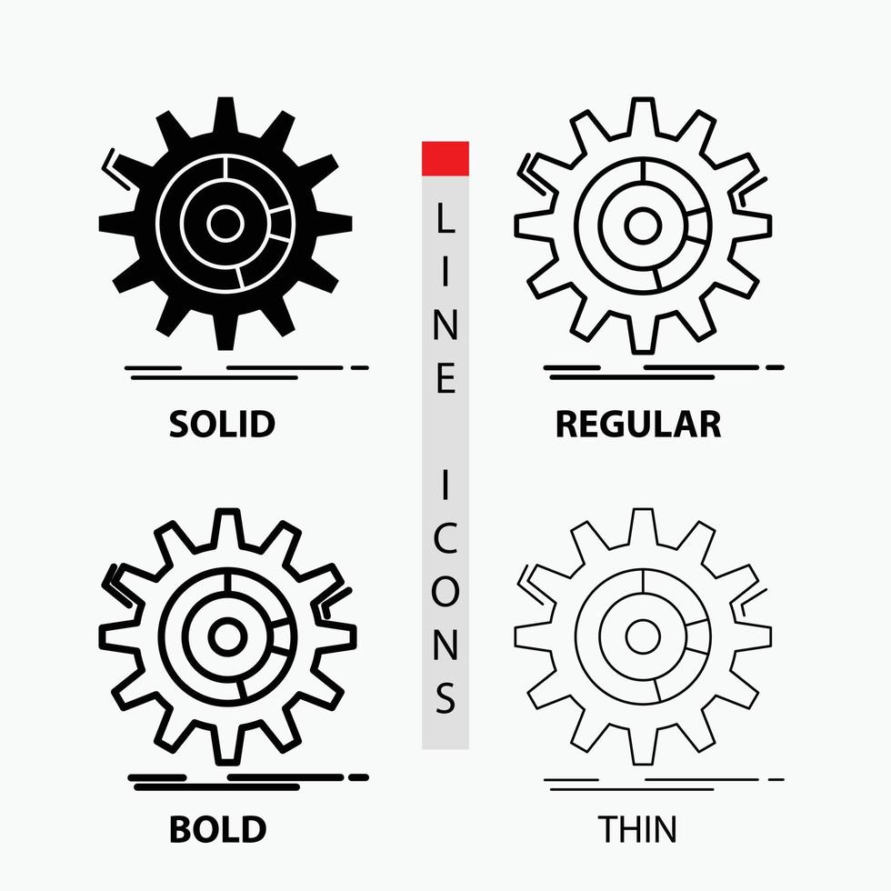 ambientazione. dati. gestione. processi. progresso icona nel sottile. regolare. grassetto linea e glifo stile. vettore illustrazione