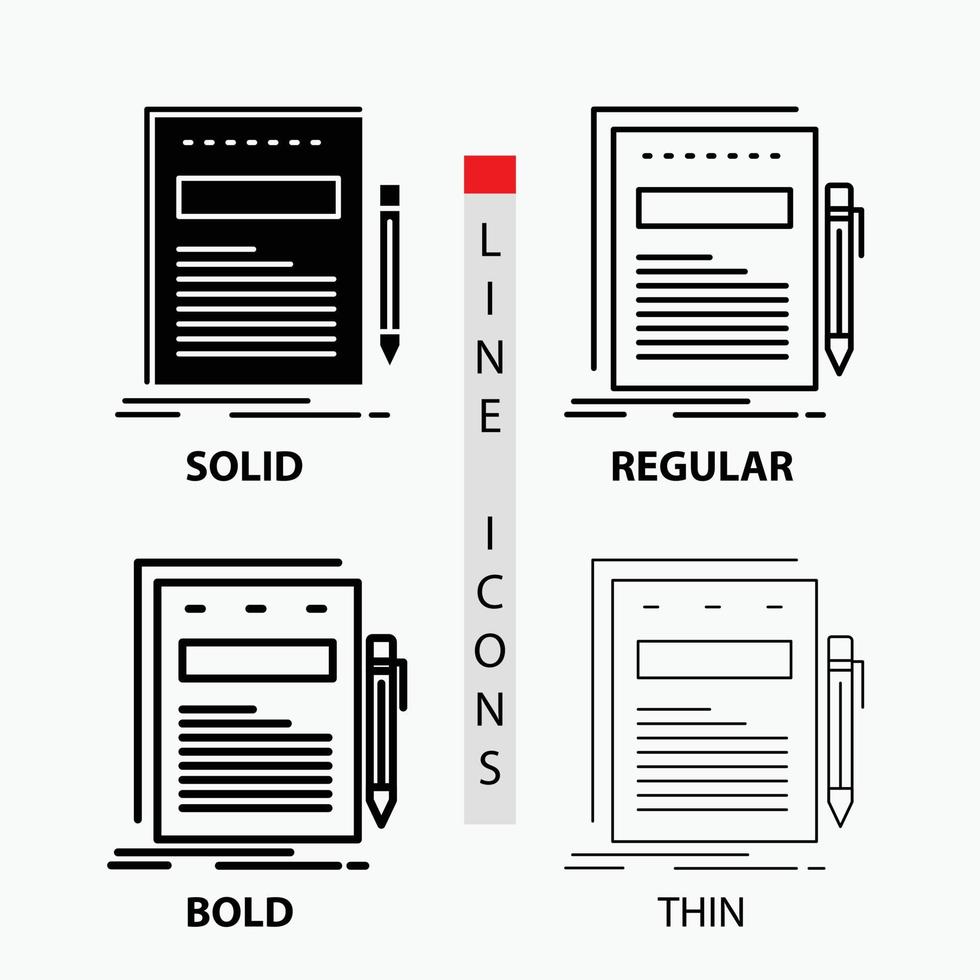 attività commerciale. documento. file. carta. presentazione icona nel sottile. regolare. grassetto linea e glifo stile. vettore illustrazione
