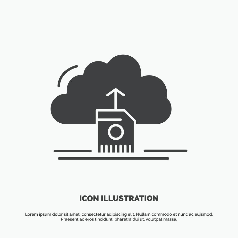 nube. caricamento. Salva. dati. calcolo icona. glifo vettore grigio simbolo per ui e ux. sito web o mobile applicazione