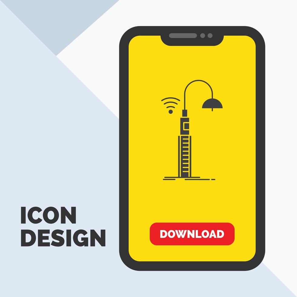 luci. strada. Wifi. inteligente. tecnologia glifo icona nel mobile per Scarica pagina. giallo sfondo vettore