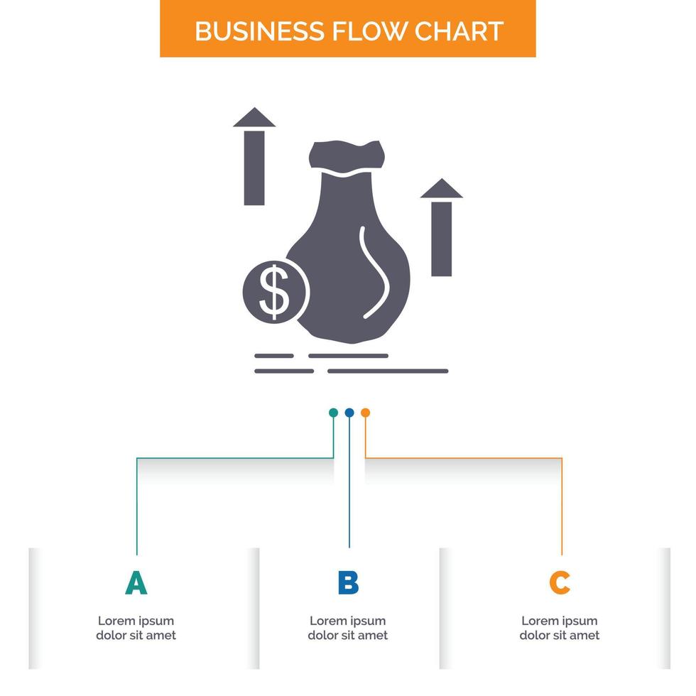 i soldi. Borsa. dollaro. crescita. azione attività commerciale flusso grafico design con 3 passi. glifo icona per presentazione sfondo modello posto per testo. vettore