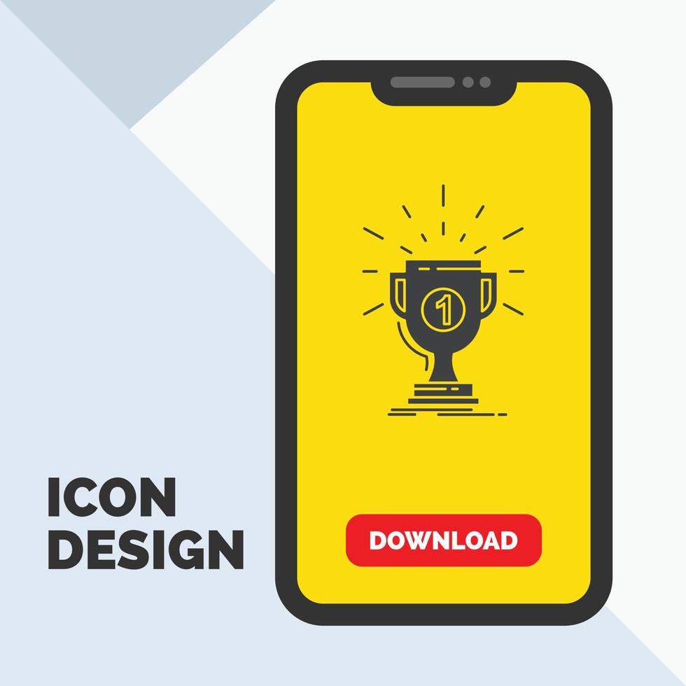 premio. tazza. premio. ricompensa. vittoria glifo icona nel mobile per Scarica pagina. giallo sfondo vettore