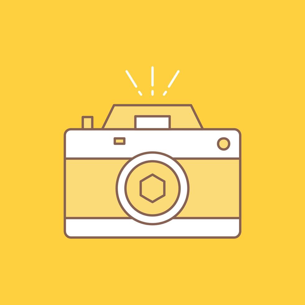 telecamera. fotografia. catturare. foto. apertura piatto linea pieno icona. bellissimo logo pulsante al di sopra di giallo sfondo per ui e ux. sito web o mobile applicazione vettore