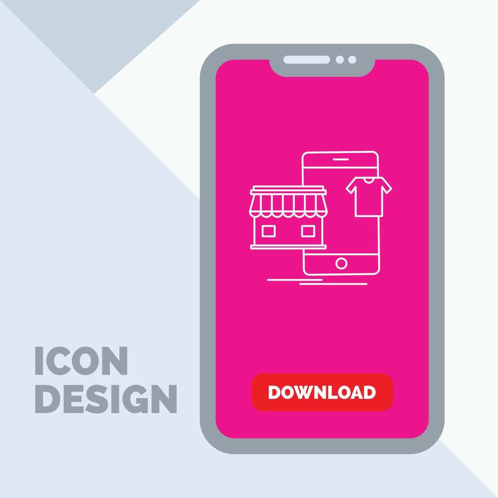 acquisti. indumenti. acquistare. in linea. negozio linea icona nel mobile per Scarica pagina vettore