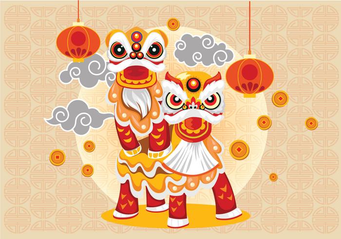 chinesse lion dance e coppia vettoriale