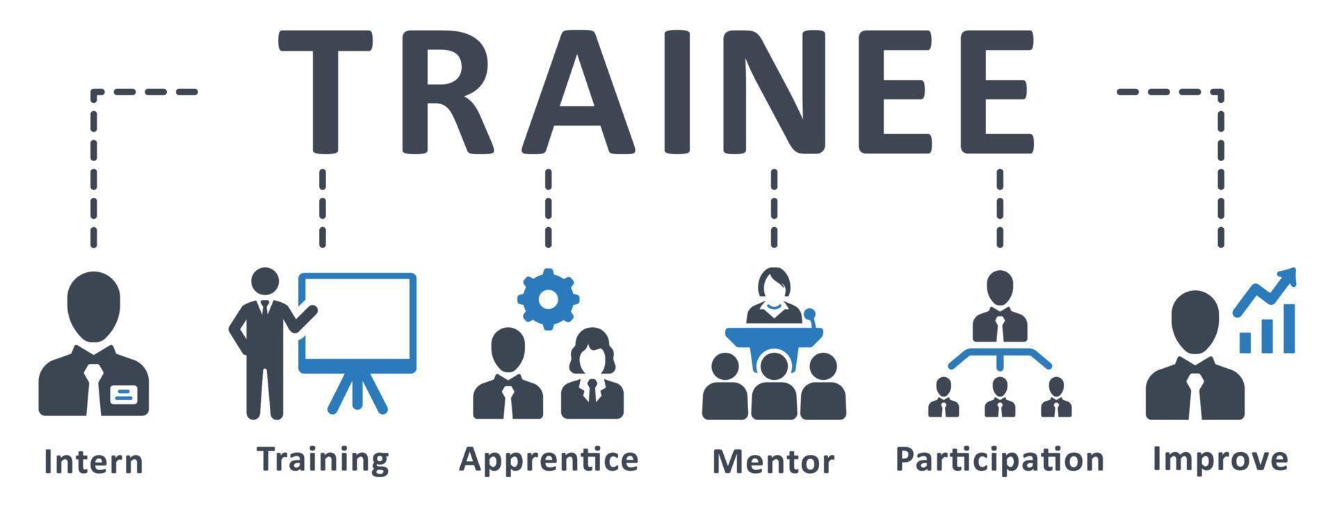 apprendista icona - vettore illustrazione . tirocinante, tirocinio, stagista, addestramento, apprendista, mentore, Ottimizzare, sostegno, infografica, modello, presentazione, concetto, striscione, pittogramma, icona impostare, icone .