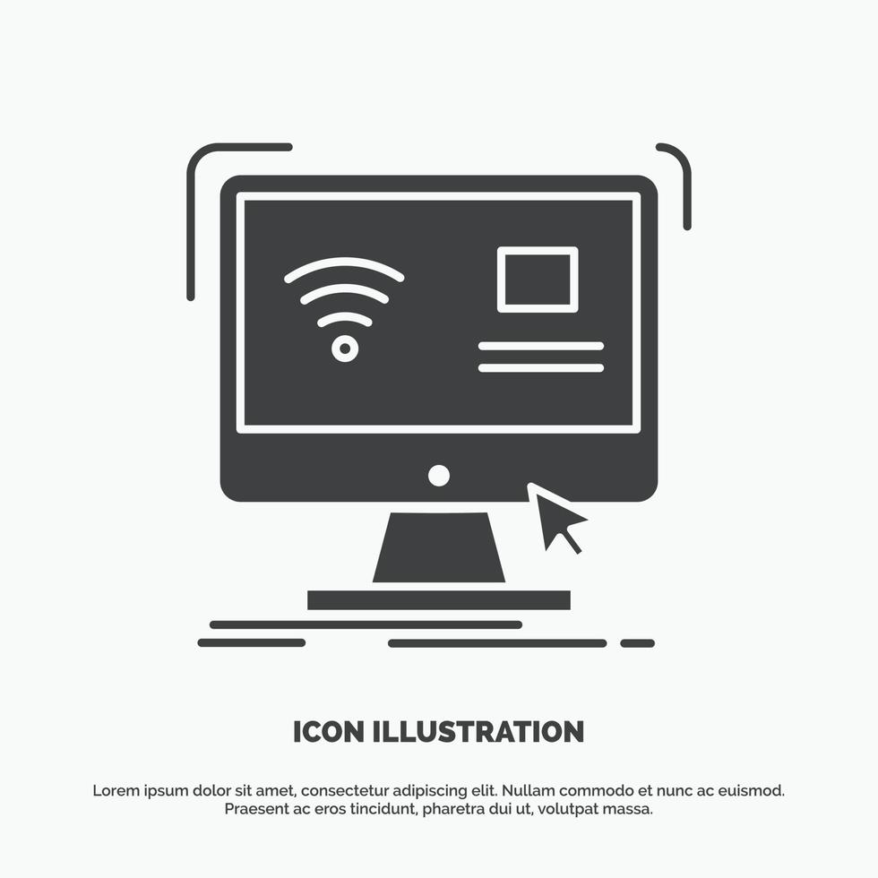 controllo. computer. tenere sotto controllo. a distanza. inteligente icona. glifo vettore grigio simbolo per ui e ux. sito web o mobile applicazione
