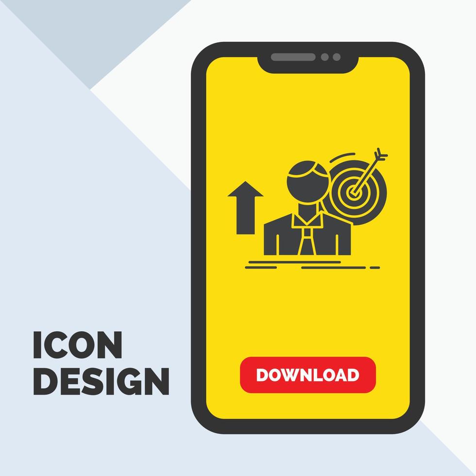 successo. utente. obbiettivo. raggiungere. crescita glifo icona nel mobile per Scarica pagina. giallo sfondo vettore