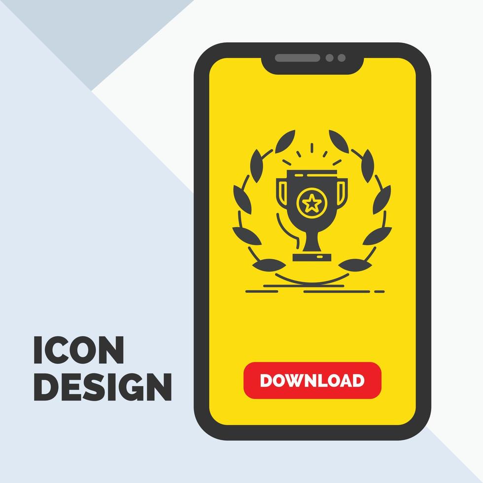 premio. tazza. premio. ricompensa. vittoria glifo icona nel mobile per Scarica pagina. giallo sfondo vettore