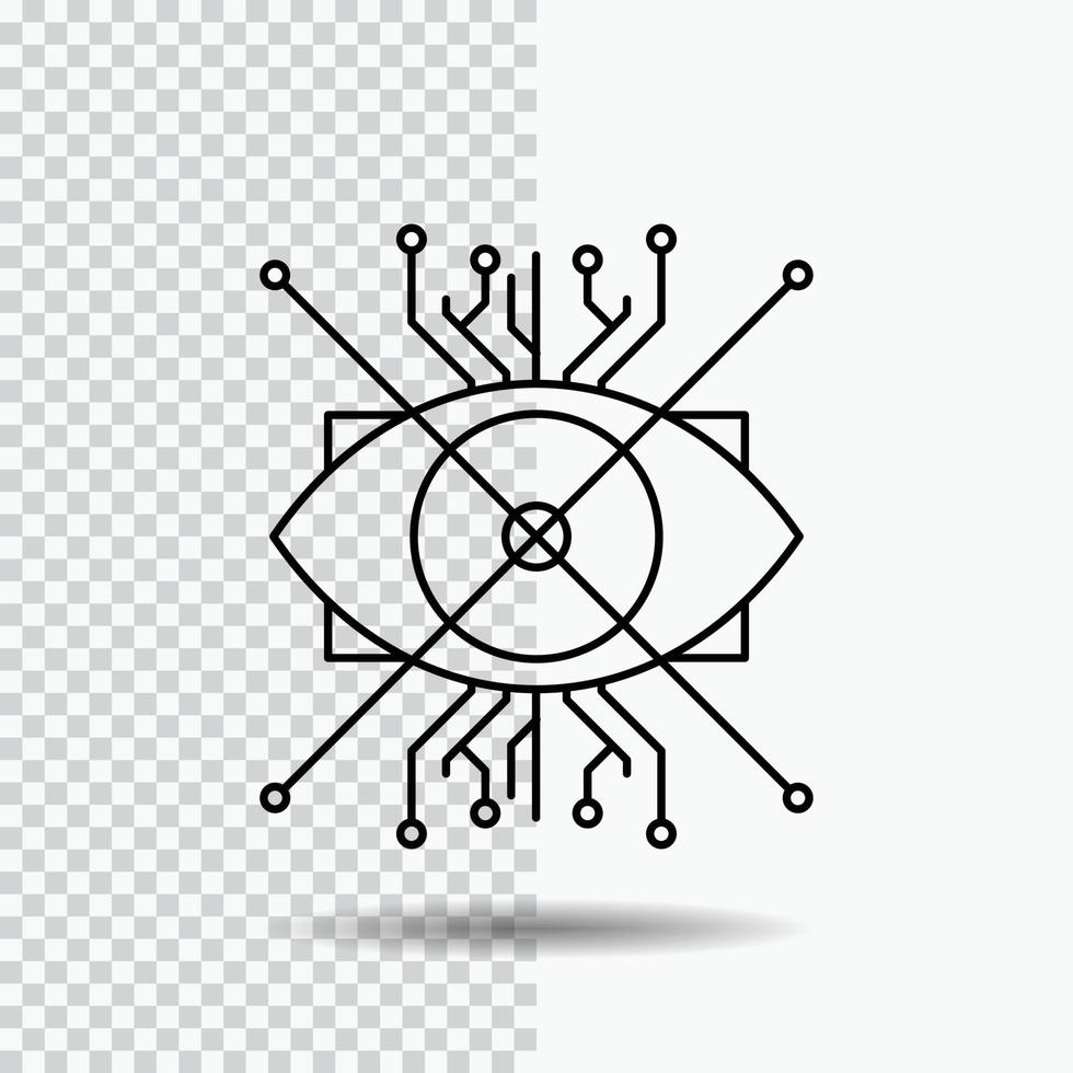 ar. aumento. cibernetico. occhio. lente linea icona su trasparente sfondo. nero icona vettore illustrazione