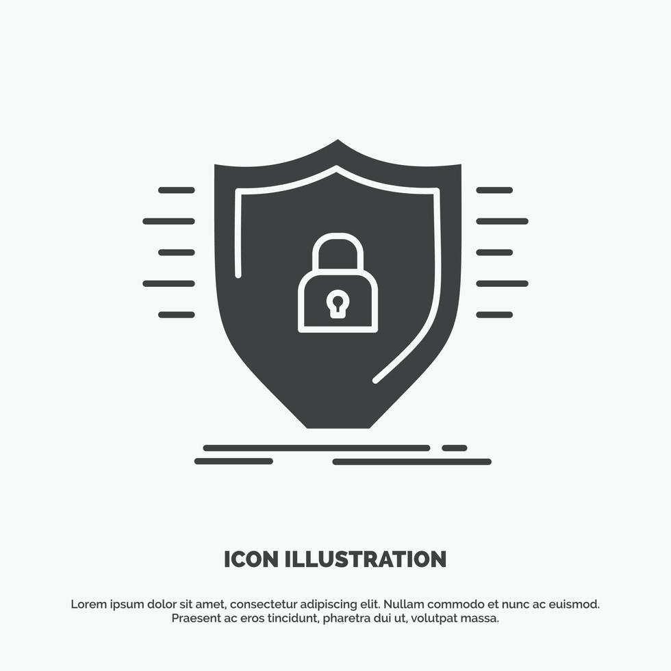 difesa. firewall. protezione. sicurezza. scudo icona. glifo vettore grigio simbolo per ui e ux. sito web o mobile applicazione
