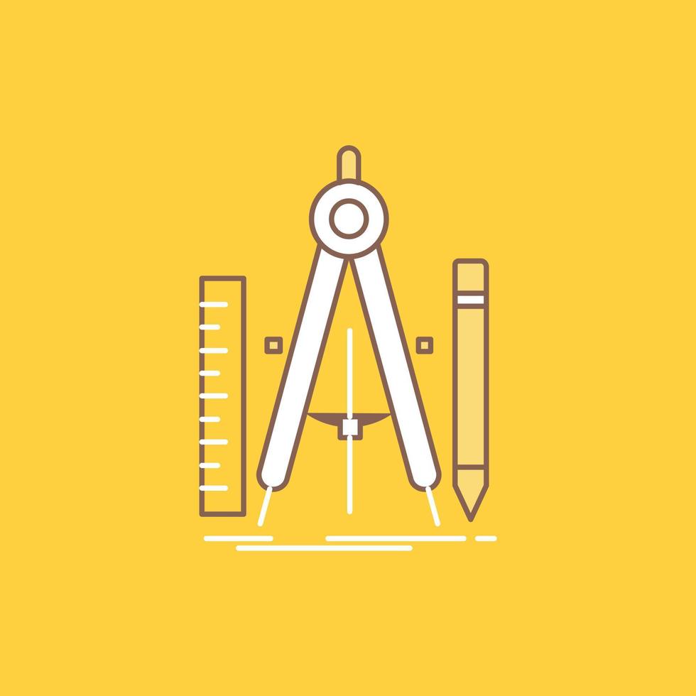 costruire. design. geometria. matematica. attrezzo piatto linea pieno icona. bellissimo logo pulsante al di sopra di giallo sfondo per ui e ux. sito web o mobile applicazione vettore