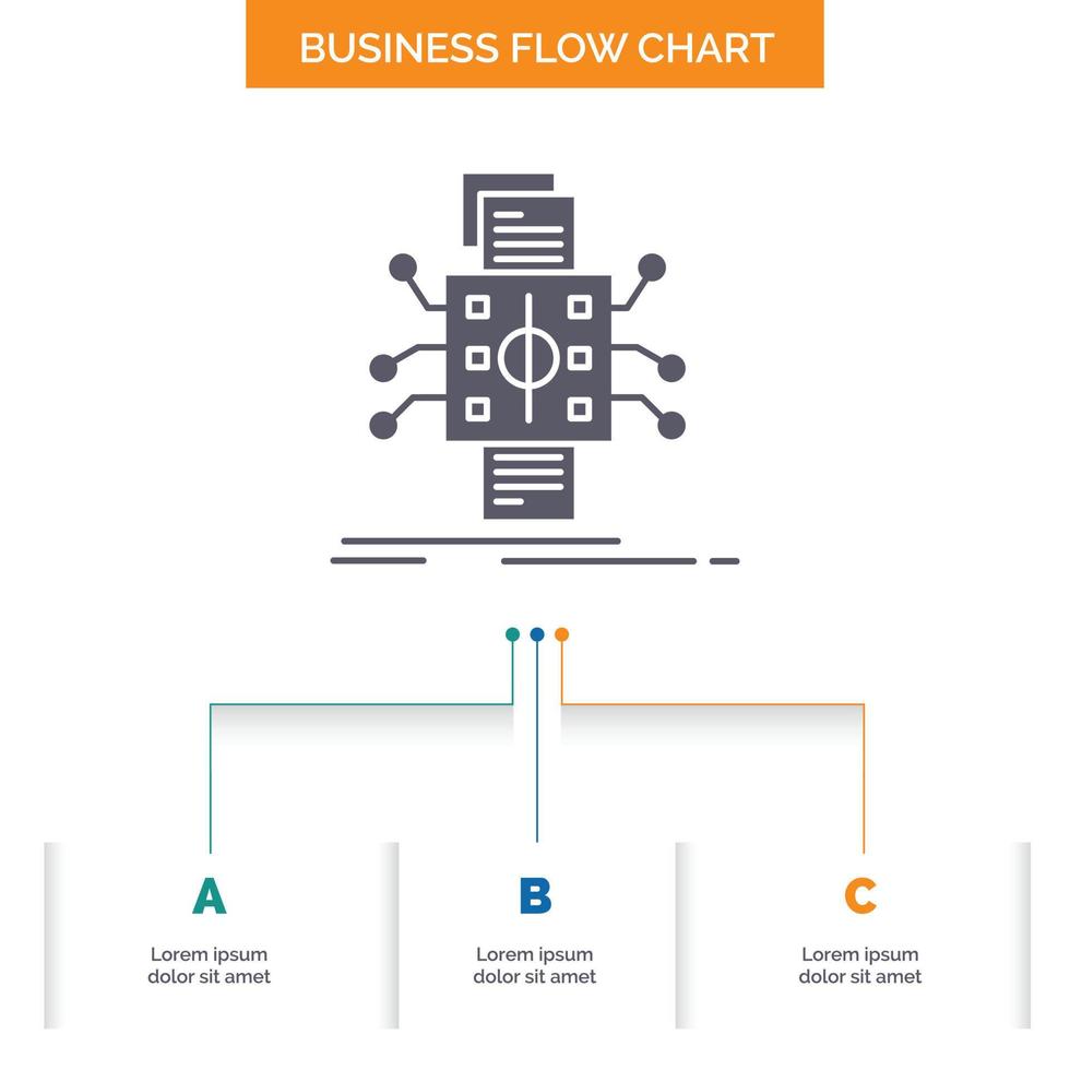analisi. dati. dato. in lavorazione. segnalazione attività commerciale flusso grafico design con 3 passi. glifo icona per presentazione sfondo modello posto per testo. vettore