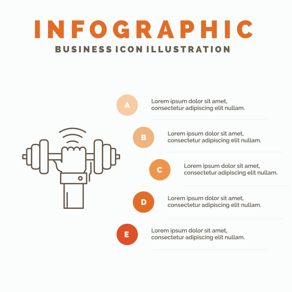 manubrio. guadagno. sollevamento. potenza. sport infografica modello per sito web e presentazione. linea grigio icona con arancia Infografica stile vettore illustrazione