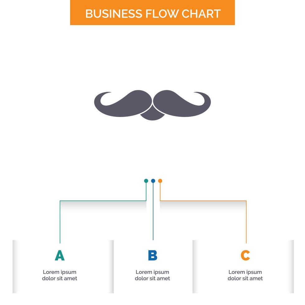 baffi. fricchettone. movember. maschio. uomini attività commerciale flusso grafico design con 3 passi. glifo icona per presentazione sfondo modello posto per testo. vettore