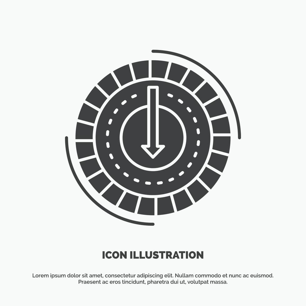consumo. costo. spese. minore. ridurre icona. glifo vettore grigio simbolo per ui e ux. sito web o mobile applicazione