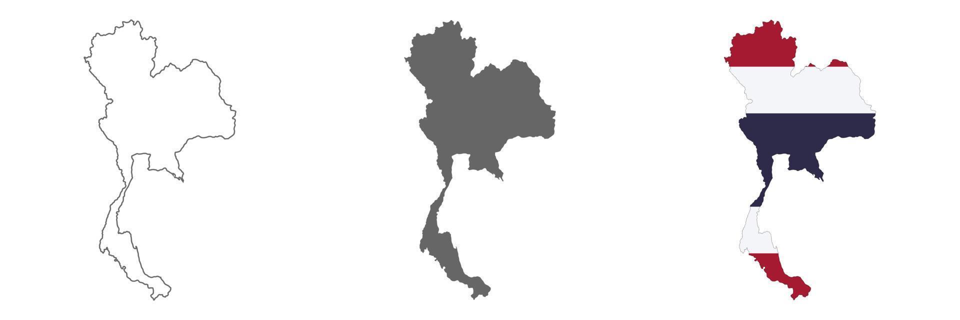 mappa della thailandia altamente dettagliata con bordi isolati su sfondo vettore