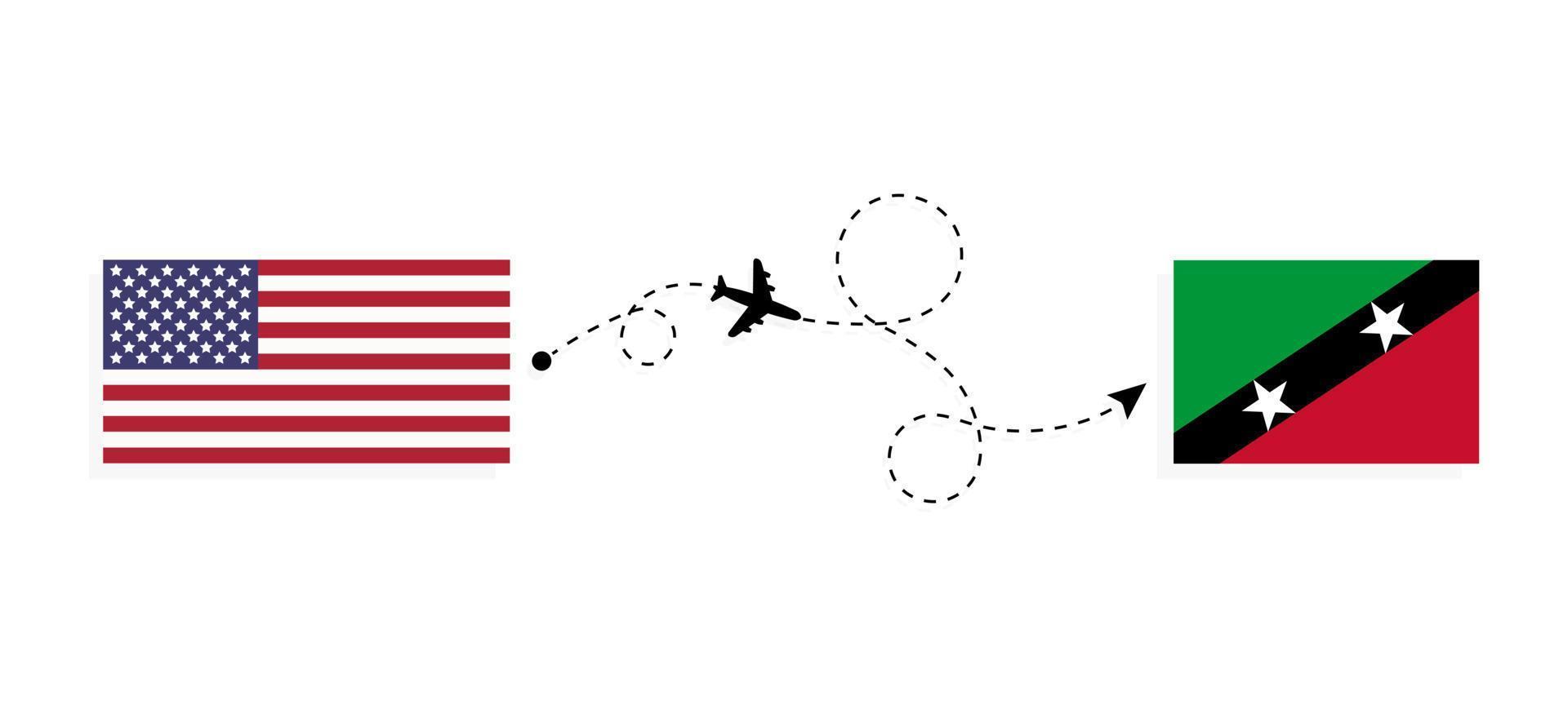volo e viaggio a partire dal Stati Uniti d'America per santo kitts e nevis di passeggeri aereo viaggio concetto vettore