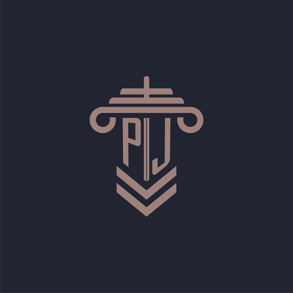 pj iniziale monogramma logo con pilastro design per legge azienda vettore Immagine