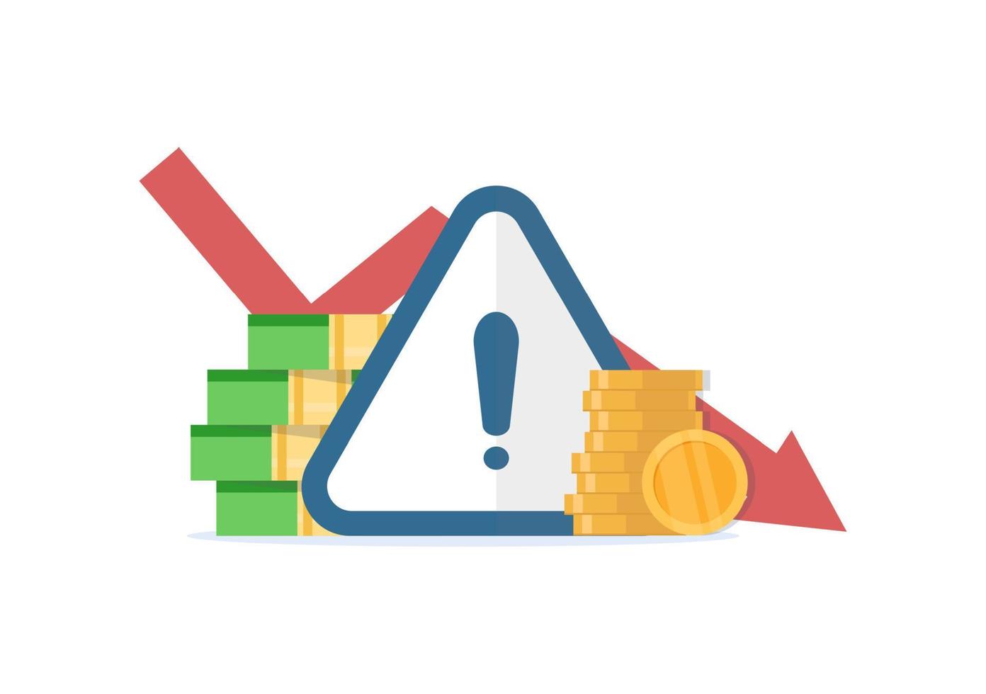 attività commerciale finanza crisi concetto con mettere in guardia esclamazione marchio vettore