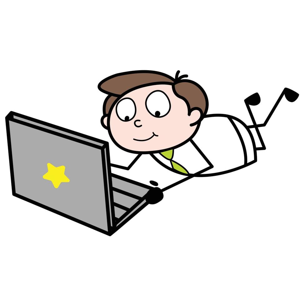 risorsa di giovane uomo d'affari cartone animato personaggio giocando il computer portatile vettore