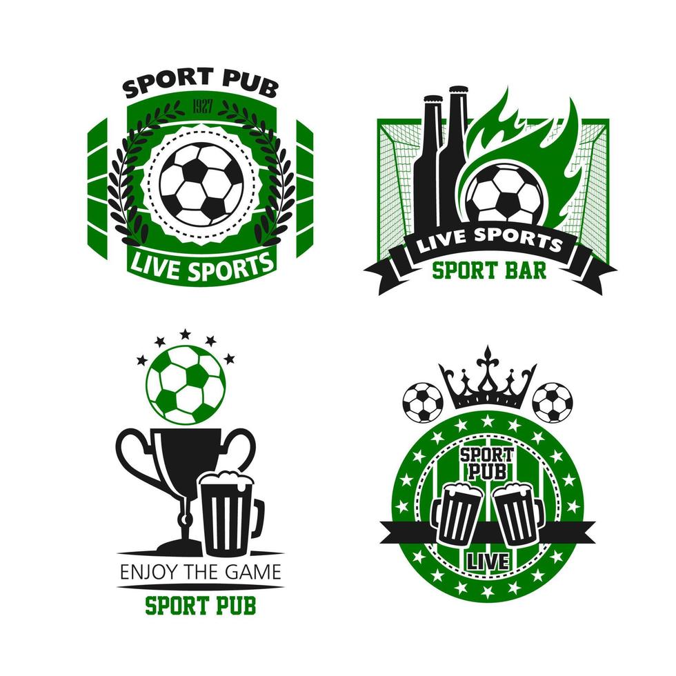 sport pub icona di calcio sfera, birra e tazza vettore