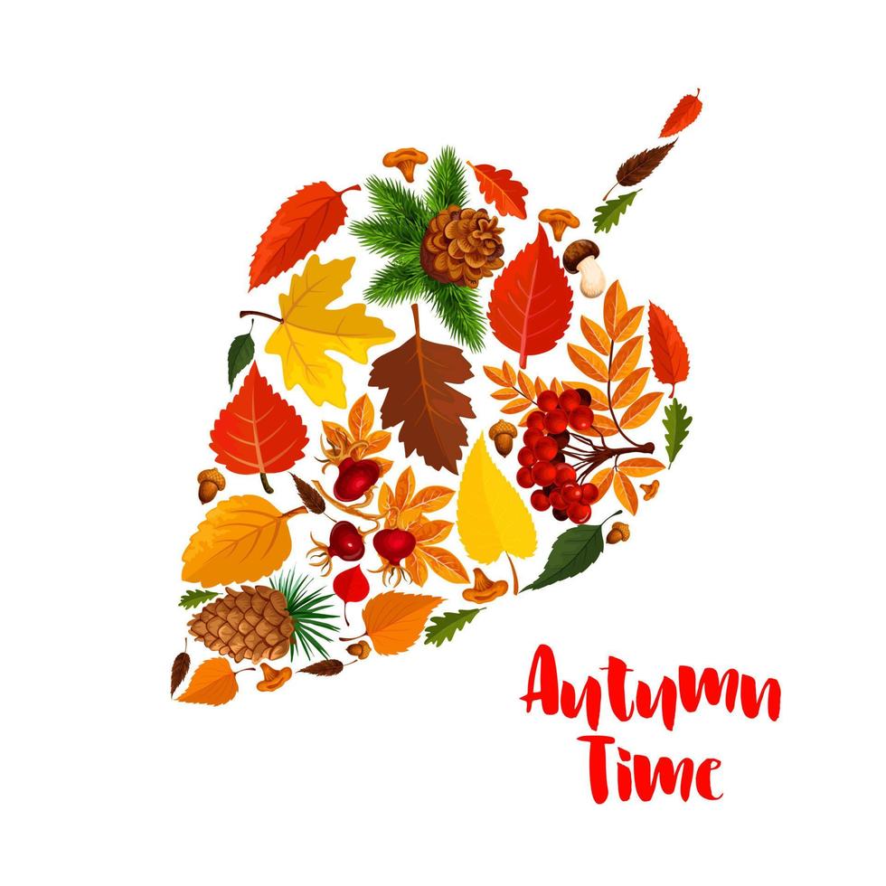 autunno foglia manifesto con autunno fogliame, fungo vettore