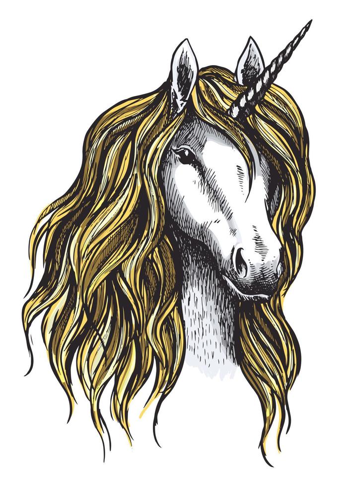 unicorno cavallo mistico Magia animale vettore schizzo