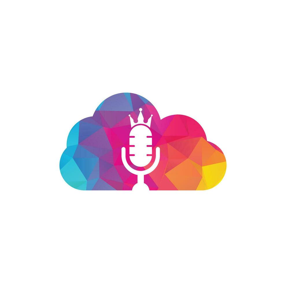 Podcast re e nube forma vettore logo design. re musica logo design concetto.