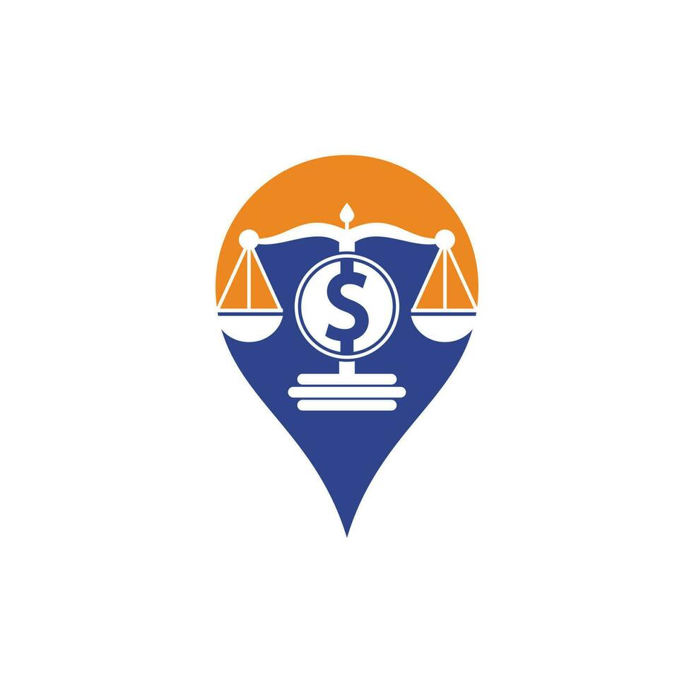 i soldi legge azienda carta geografica perno forma vettore logo design. finanza concetto. logotipo scala e dollaro simbolo icona