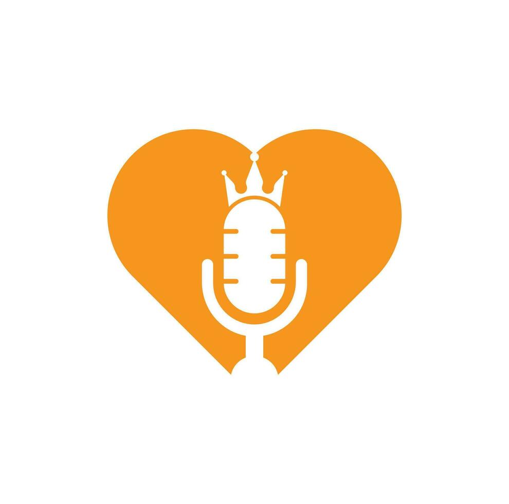 Podcast re e cuore forma vettore logo design. re musica logo design concetto.