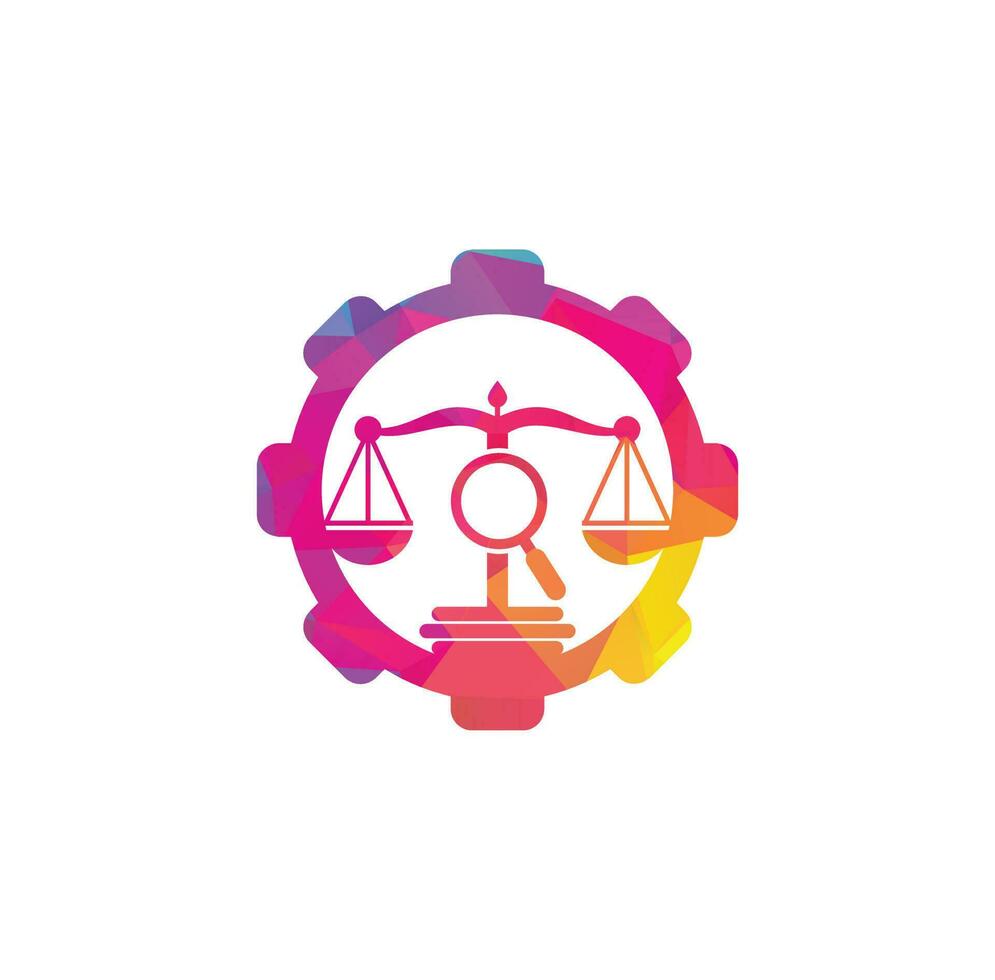 trova giustizia Ingranaggio logo vettore modello, creativo legge azienda logo design concetti. lente di ingrandimento legge azienda logo