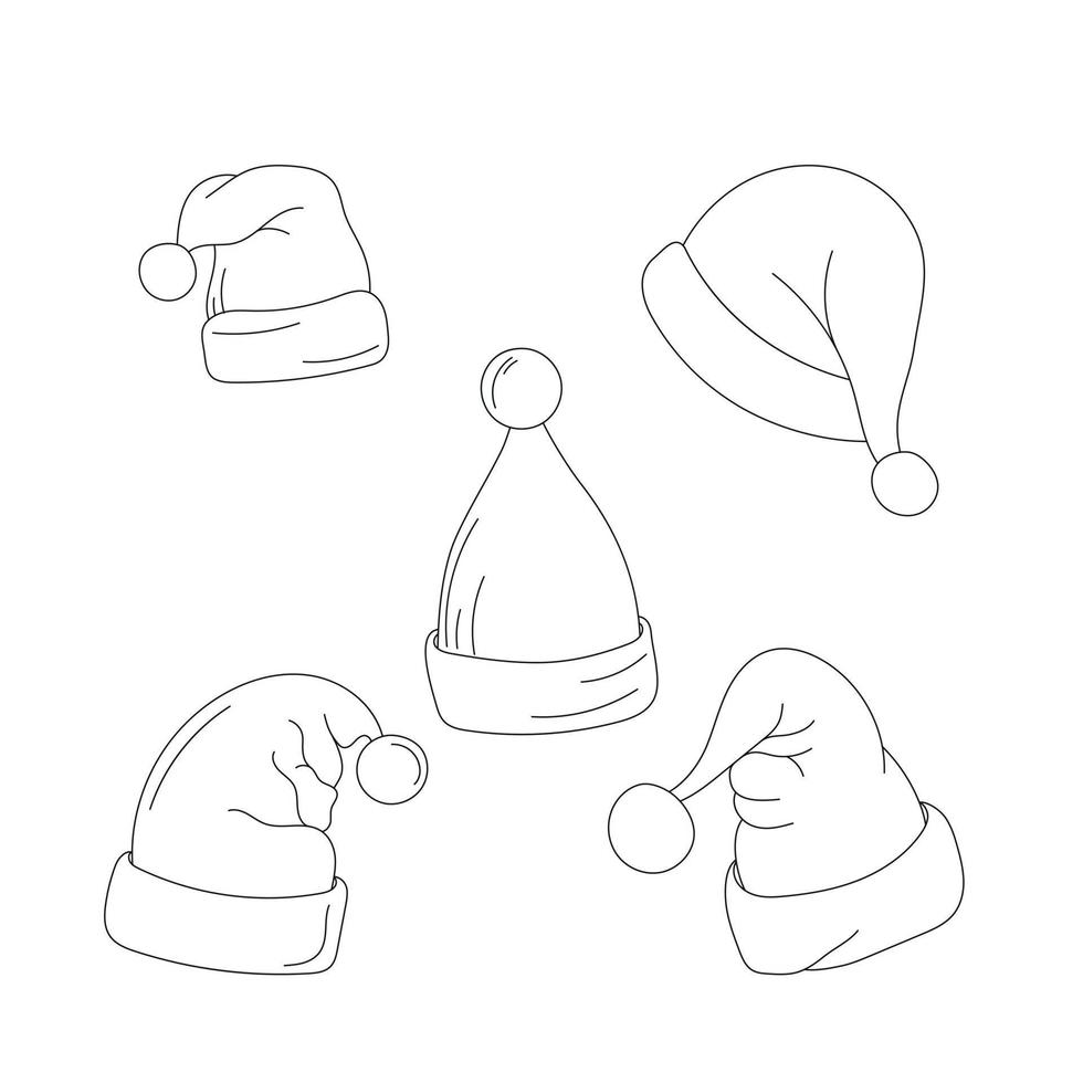 Santa cappello linea arte illustrazione impostato vettore