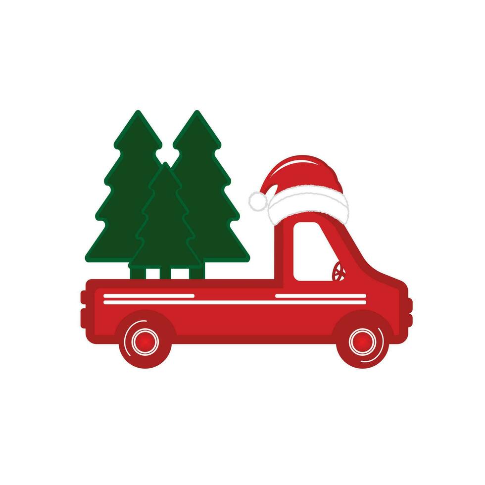 vecchio Vintage ▾ rosso Natale camion con pino albero. vettore illustrazione di un vecchio Vintage ▾ camion trasporto un' Natale albero.