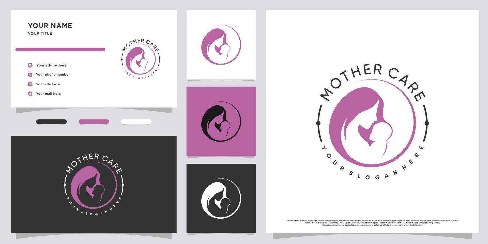 mamma e bambino logo design con creativo concetto e attività commerciale carta premio vettore