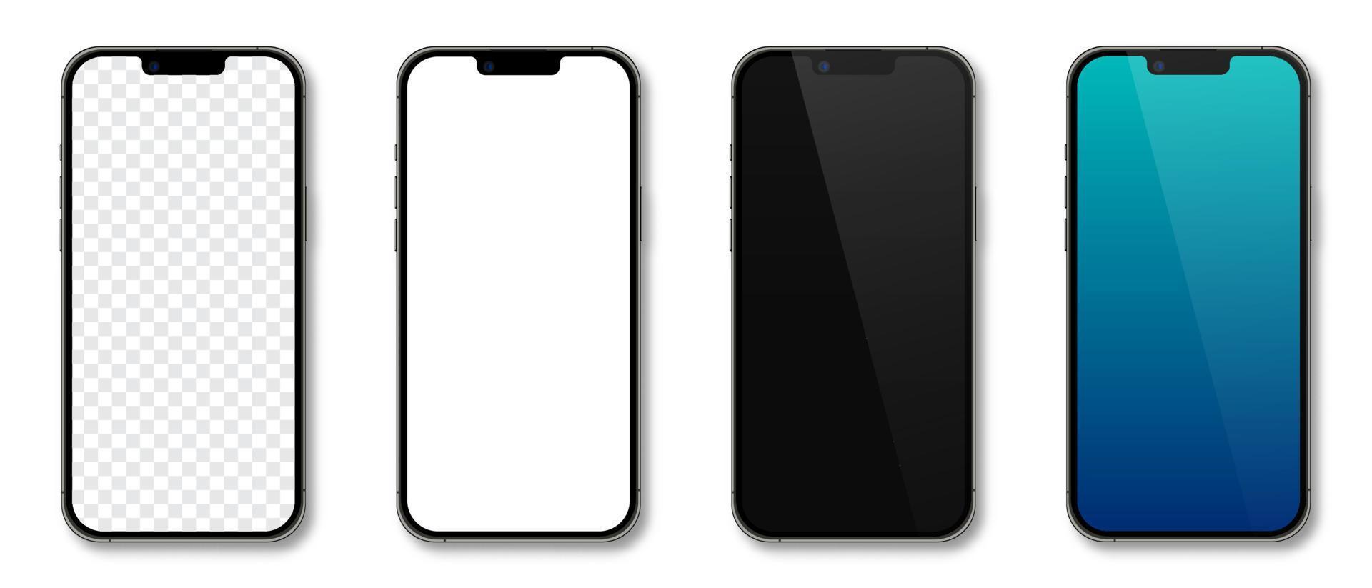 realistico Modelli smartphone. smartphone modello collezione. dispositivo davanti Visualizza. 3d mobile Telefono con ombra. vettore illustrazione