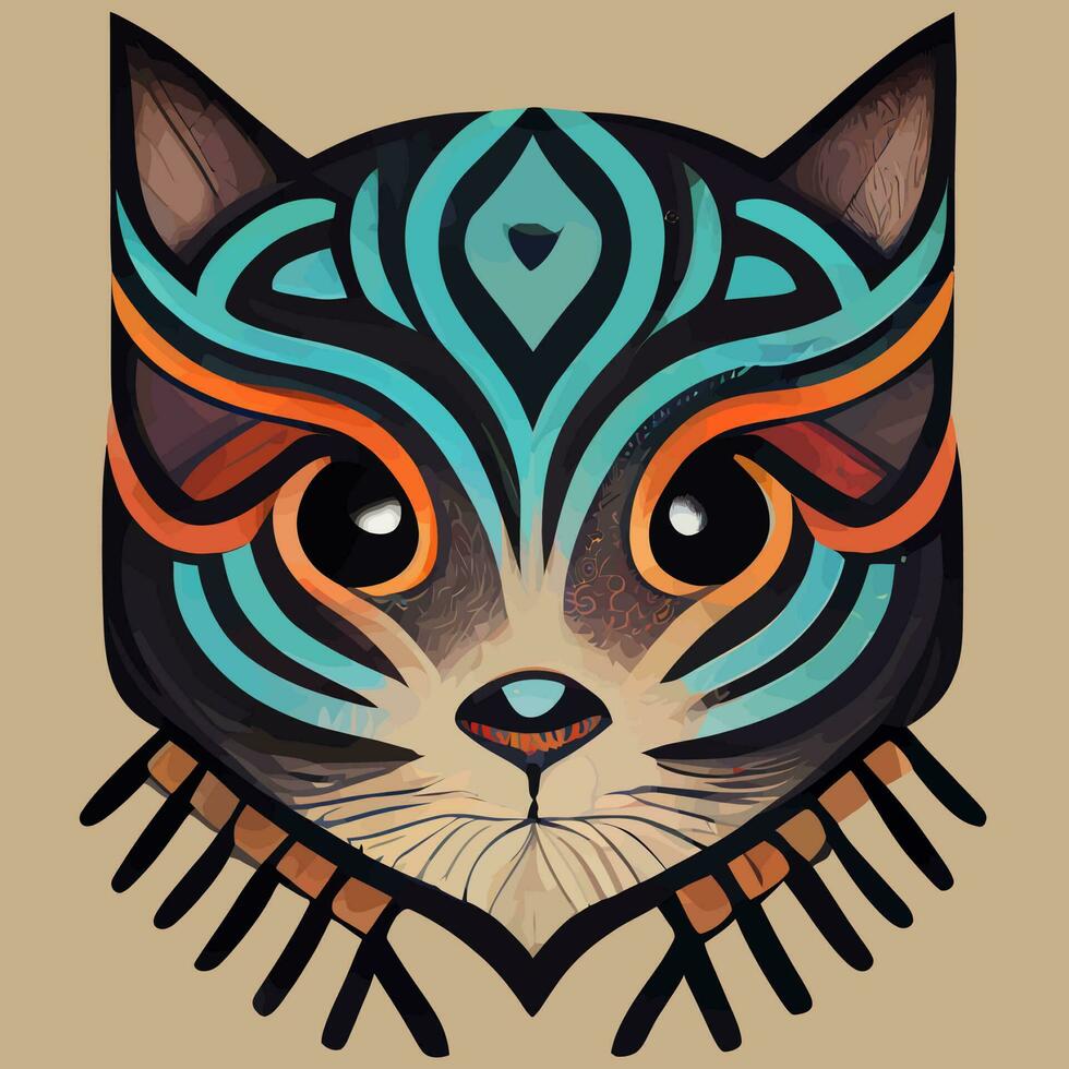 illustrazione vettore di carino gatto nel tribale mano disegnare stile, Immagine per stampa camicia