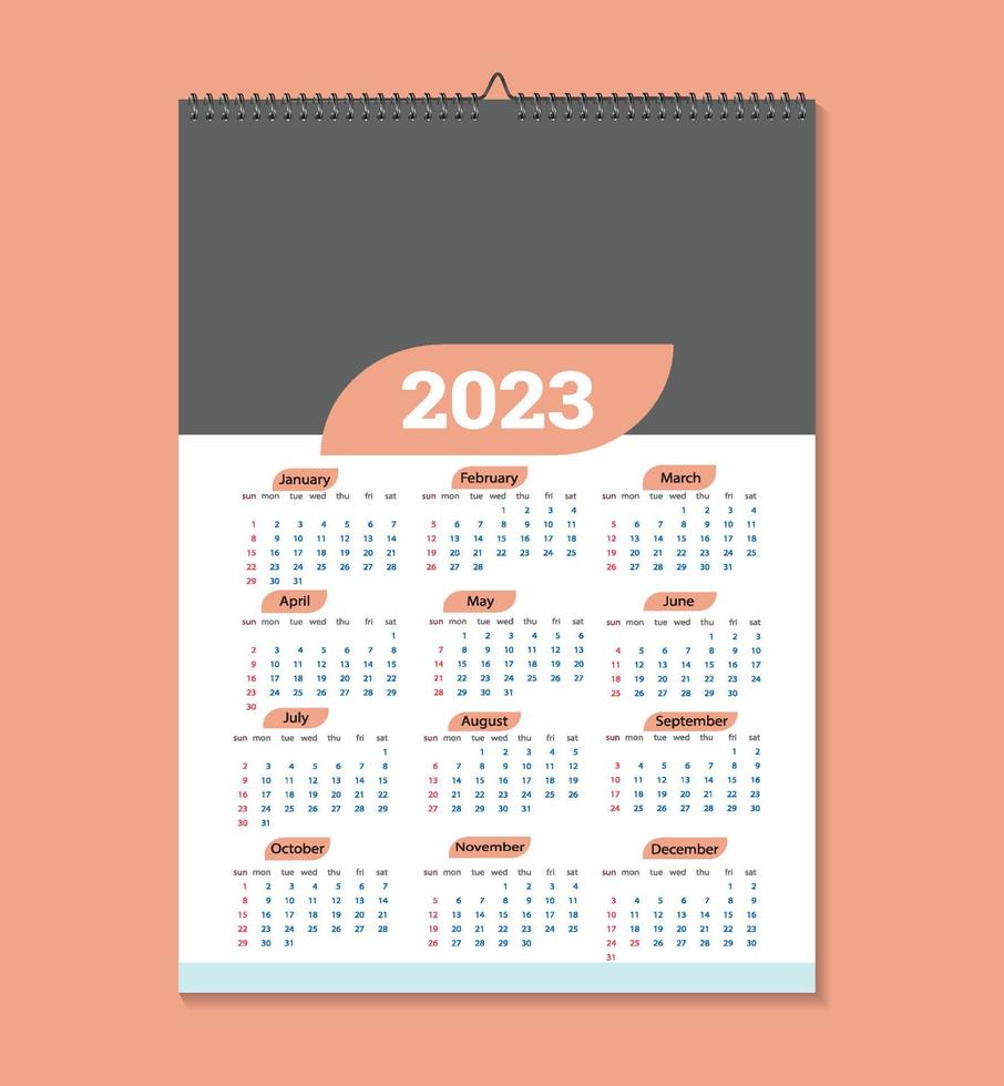2023 parete calendario design modello 12 mese nel 1 pagina illustrazione vettore