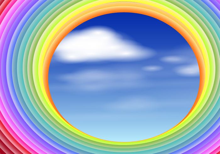 Arcobaleno slinky con l'illustrazione di scena del cielo vettore