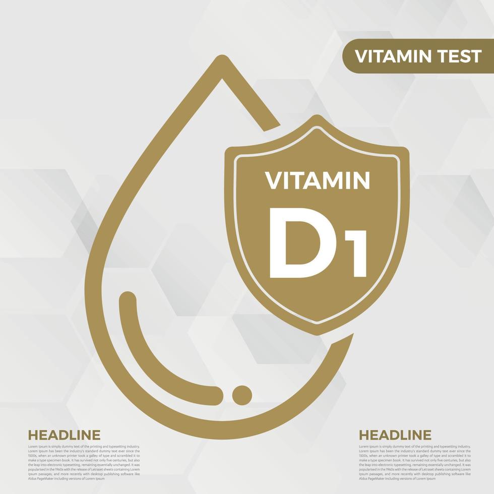 vitamina d1 icona logo d'oro far cadere scudo protezione, medico sfondo brughiera vettore illustrazione