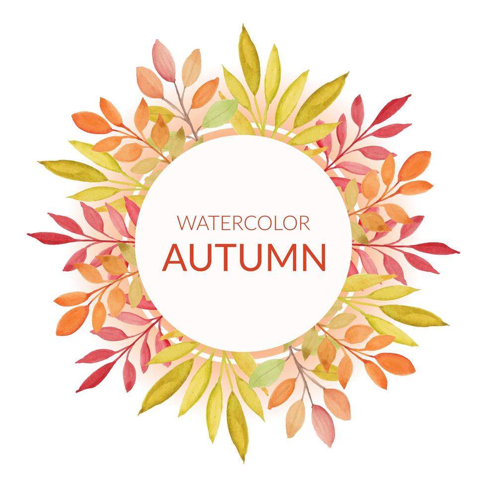 bordo autunno cerchio con foglie di acquerello vettore