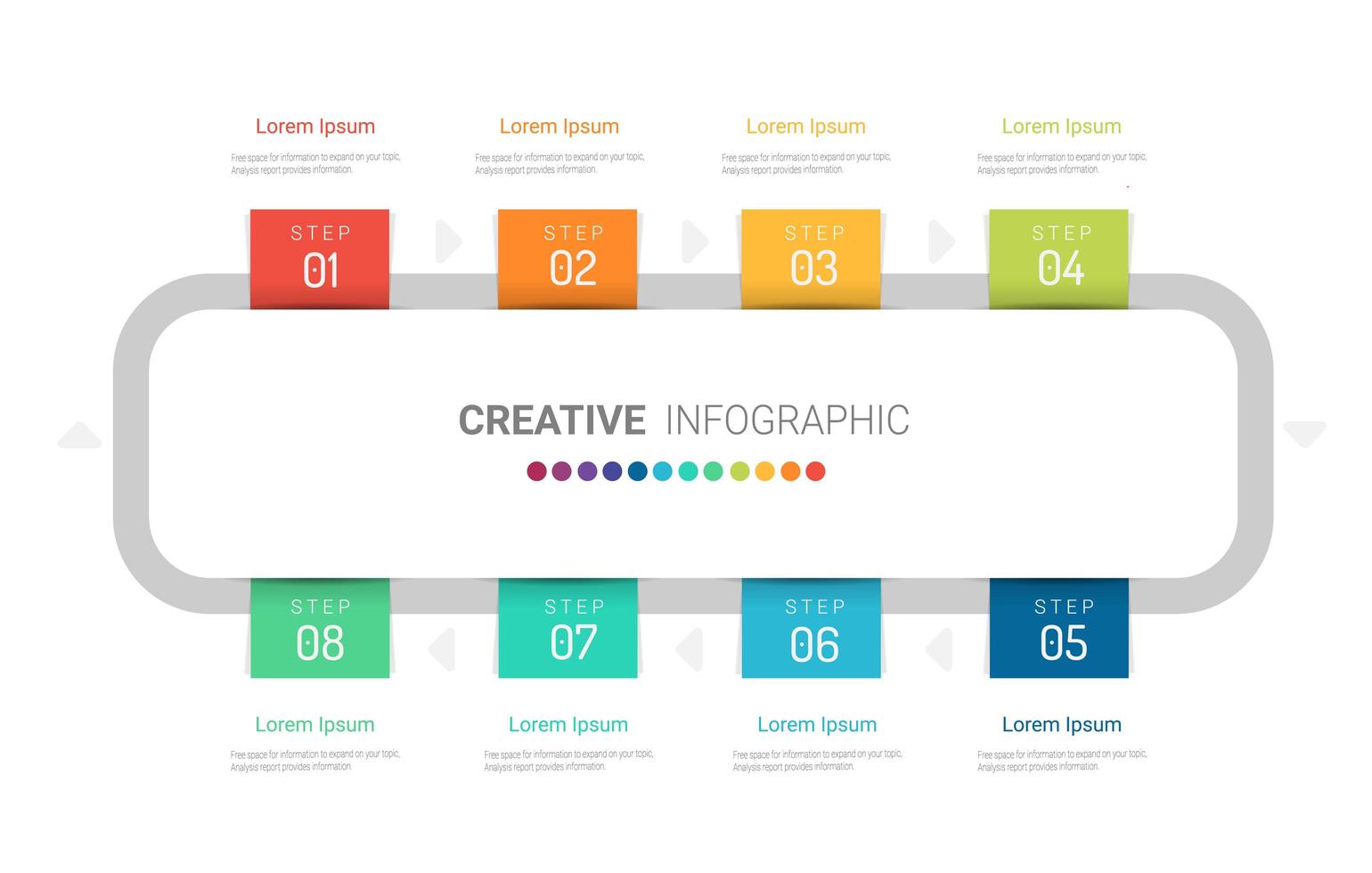 rettangolo ronded infografica con 8 tag colorati vettore