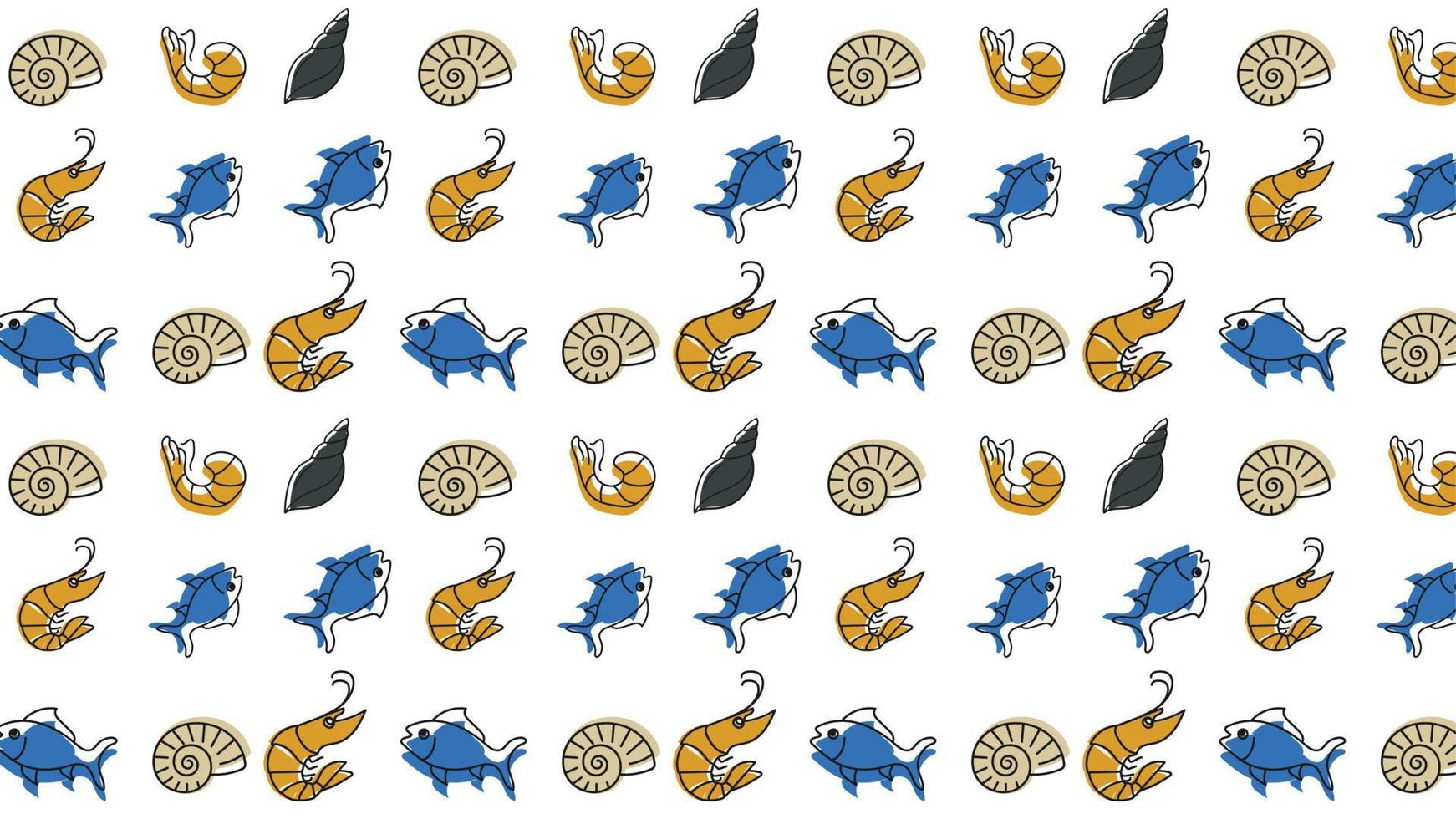 senza soluzione di continuità vettore modello con conchiglie e pesce