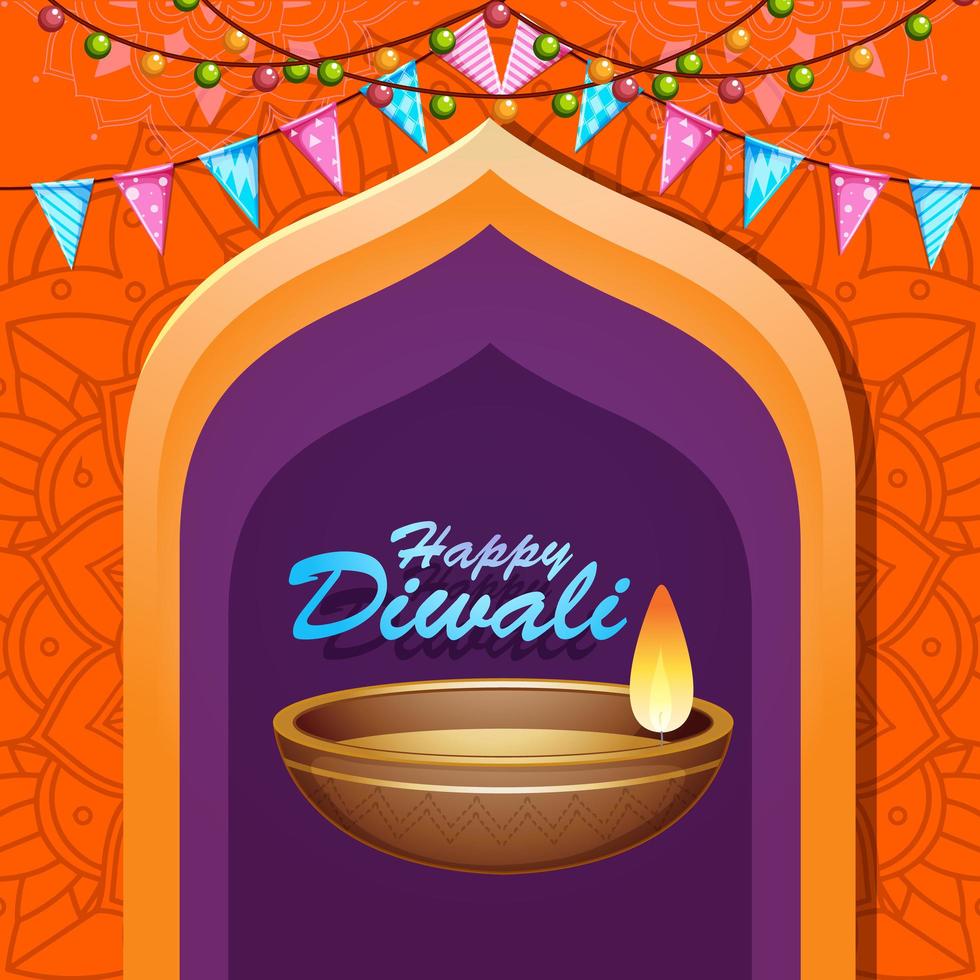 sfondo con lanterna mandala per felice festival di diwali vettore